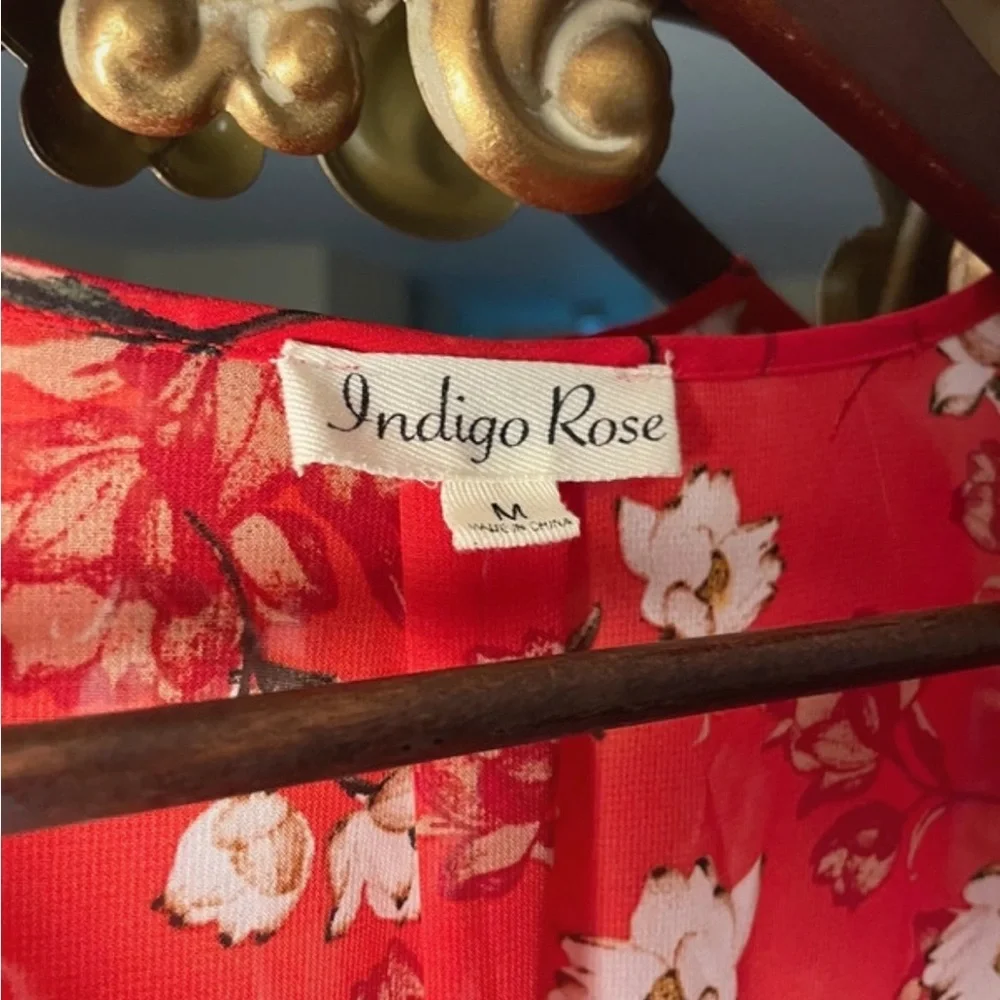 Indigo Rose Red Floral Faux Wrap Tie Waist Maxi Dress - Picture 3 of 5